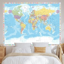 World Map Tapestry Classroom Tapestry Geography Themed Decor 60 x 80 Inch Educational Tapestry For Kinds Students With Countries and Major Cities Wall Tapestries In Offical Home Traveling Geography Tapestry