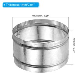 PATIKIL 180mm/7" Duct Connector, Galvanized Steel Duct Coupling Vent Coupler Dryer Pipe Coupling Hose Extension Connector with Duct Clamps for HVAC Exhaust Fan Vent Systems, 4" Long