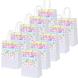 Thxutm White Gift Bags Bulk 8.5x3x6.5 Inches 10 Pcs - Sturdy Paper Handles for Wedding Favors, Retail Shopping, Birthday Party Supplies