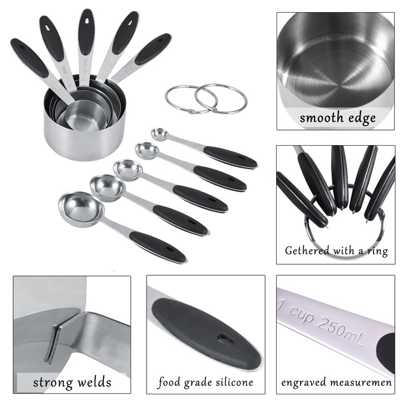 Ejoyous 10 Pieces Stainless Steel Measuring Cups and Spoons with