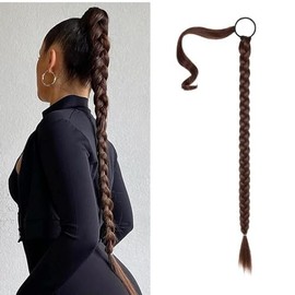 Echthaar Zopf Haarteil Zopf Pferdeschwanz Haarteiledreadlocks Extension Haarsträhnen zum Einflechten Ponytail Extension Echthaar Haarzopf Verlängerung (Braun)