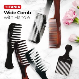 Titania Wide Comb with Handle - German Quality Handle Styling Detangler with Wide Teeth for Detangling and Styling Natural Hair & Wigs - Simple Beard & Moustache Care & Hairstyle for Men & Women