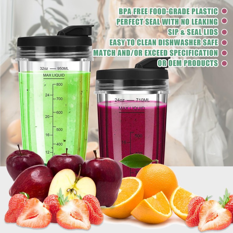 2025 Upgrade 2 * 24oz Ninja Blender Cups Replacement with