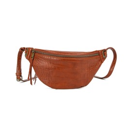 Pettata Fashion Waist Pack for Women Men Embossed Croc Leather Fanny Pack Crossbody Bags Waist Belt Bag for Travel Hiking Cycling Brown