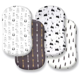 4 Pack Baby Sheets Unisex Soft Cartoon Forest Animals Neutral Fitted Baby Woodland Sheets Set for Baby Boys or Girls