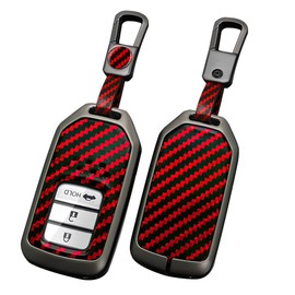 ontto Key Case Compatible with Honda Key Fob Car Key Cover Full Protector Metal Key Skin for Accord Civic CRV Pilot Ridgeline Odyssey Passport Accessories Carbon Pattern Red