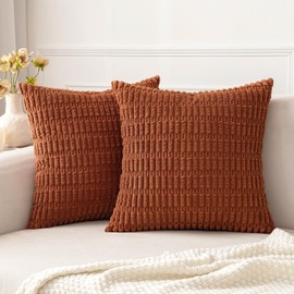 MIULEE Pack of 2 Corduroy Decorative Throw Pillow Covers 20x20 Inch Soft Boho Striped Fall Pillow Covers Modern Farmhouse Home Decor for Sofa Living Room Couch Bed Dark Rust