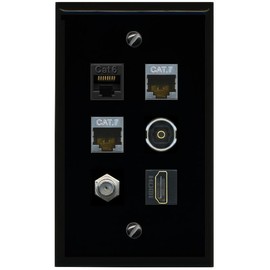 RiteAV CAT6 2 CAT7 Coax HDMI TOSLINK Flat/Solid Wall Plate [Black]