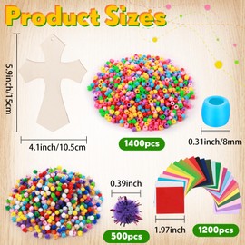 WinnerWhy 24 Sets Cross Crafts DIY Religious Wooden Cross Sticky Boards with Tissue Paper Beads Pompoms Make Your Own Cross Craft Christian Gift for Kids Sunday School Bible School Church Activities