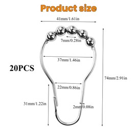 DesertBoy Pack of 20 Shower Curtain Rings, Shower Curtain Hooks, Curtain Rings, Shower Curtain Rings for Bathroom, Living Room, Bedroom, Kitchen (Silver)