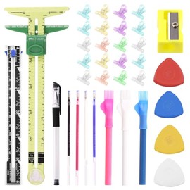 Swpeet Kit de 48 piezas de herramientas de costura, tiza para sastre, tiza para tela de costura, lápices para tela de costura, regla de costura deslizante de medición de 5 en 1, rotuladores para