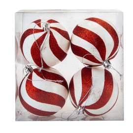 VFM - Red & White Stripe 8cm Baubles Candy Cane (4 Pack) - Christmas Tree Decorations