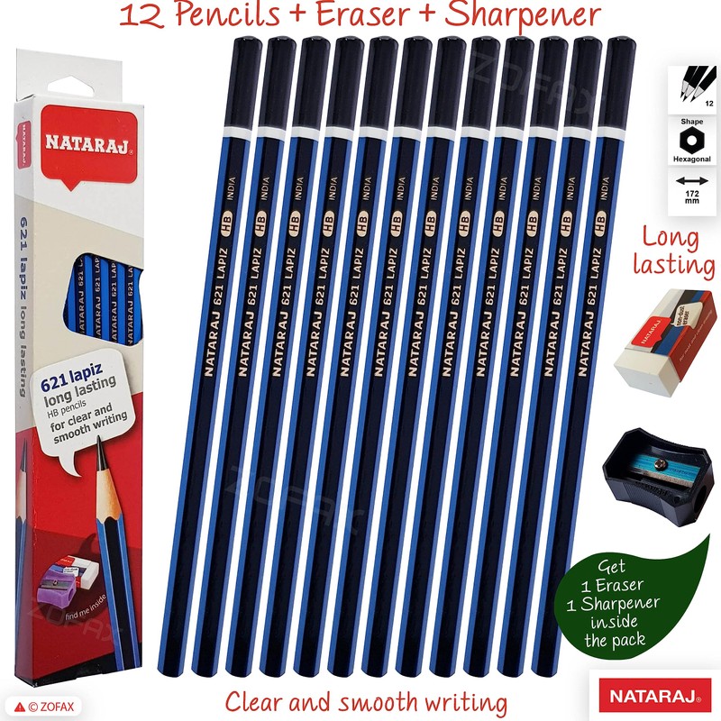 Handwriting HB Pencils, Pack of 10, ZLAPIZY Wood Pencils Eraser