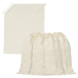 BELLE VOUS 10 Pack of Cotton Muslin Produce Storage Bags with Drawstrings - W40 x H50cm / 15.74 x 19.68 Inches - Reusable, Biodegradable & Eco-Friendly Vegetable Canvas Bags