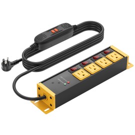 CCCEI Heavy Duty Surge Protector Power Strip 20 Amp Individual Switches. Industrial GFCI Multiple Outlets Extender 12 Gauge 6 FT Extension Cord. Yellow High-Amp 4 Plugs for Shop Garage Kitchen.