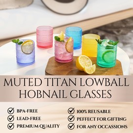 Khen Plastic Hobnail Drinking Glasses Set of 6 Bright Tones Cups 14oz, Shatterproof & Unbreakable Acrylic Beaded Design, BPA-Free, Dishwasher Safe Indoor/Outdoor Drinkware for Water, Juice, Cocktails