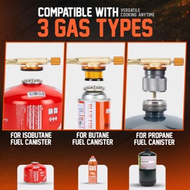 5000W Camping Stove, Backpacking Windproof Camp Stove with Piezo Ignition Carrying Case and 2 Additional Adapters, Compatable with Isobutane, Propane, Butane Tanks, Portable and Collapsible.