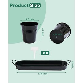 vensovo Indoor Herb Planter Set with Tray - Metal Windowsill Herb Plant Pot with Drainage & Plug for Garden Planter Outdoor, Black