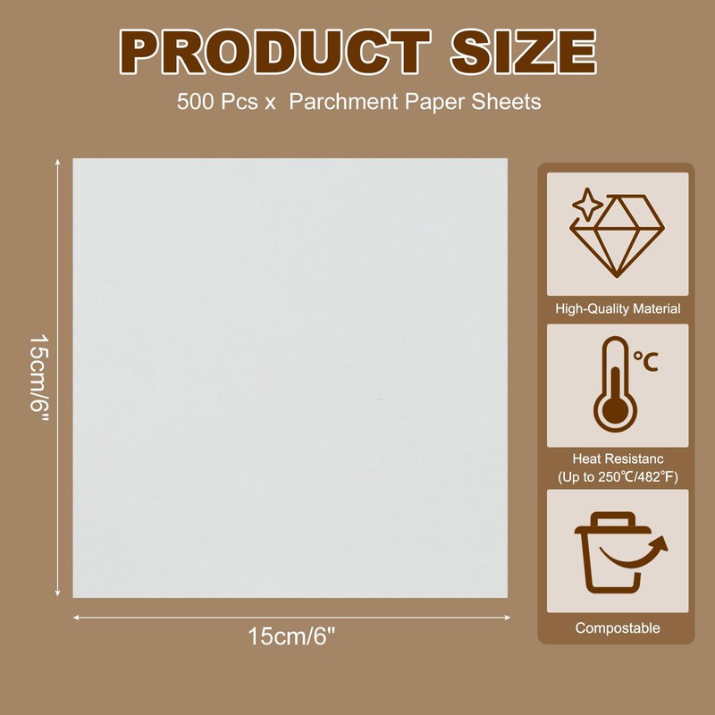 sourcing map 500 Pcs Unbleached Parchment Paper Baking Sheets Squares,