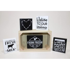 Farmhouse Wood Block Sign Set - Farmhouse Sign Set - Homestead Sign Set - Miniature Wood Signs - Wood Block Sign Set - Tiered Tray Decor