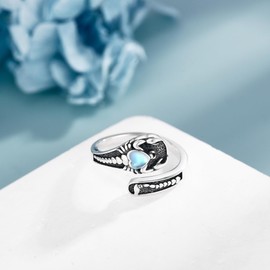 Scorpion Spoon Ring 925 Sterling Silver Moonstone Scorpio Adjustable Mother's Day Jewellery for Women Mum