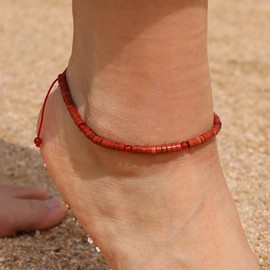 Jewever Genuins Gems Coin-Shaped Anklet Healing Crystals and Gemstones Beach Foot Relief Gifts Simple Anklets for Women Adjustable (8.5 "-10 "), Stone, Jasper