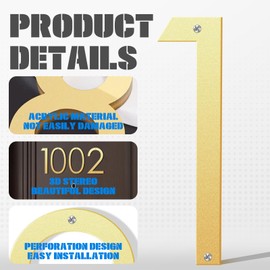 Friendship 12 Inch Modern House Numbers for Outside Gold Coated Floating Metal Address Numbers Plaques for Mailbox & Home Sign (7)