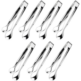 7PCS Mini Stainless Steel Ice and Sugar Tongs – 4.25 Inch Small Serving Tongs for Appetizers, Tea Parties, Coffee Bars, and Kitchen Use (Silver)