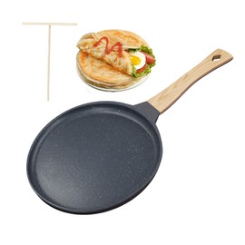 Txmyxgs Crepe Pan 24 cm, Non-Stick Pancake Pan with Dough Distributor, Granite Non-Stick Coating Pancake Pan with Removable Handle, for All Types of Cookers, Black