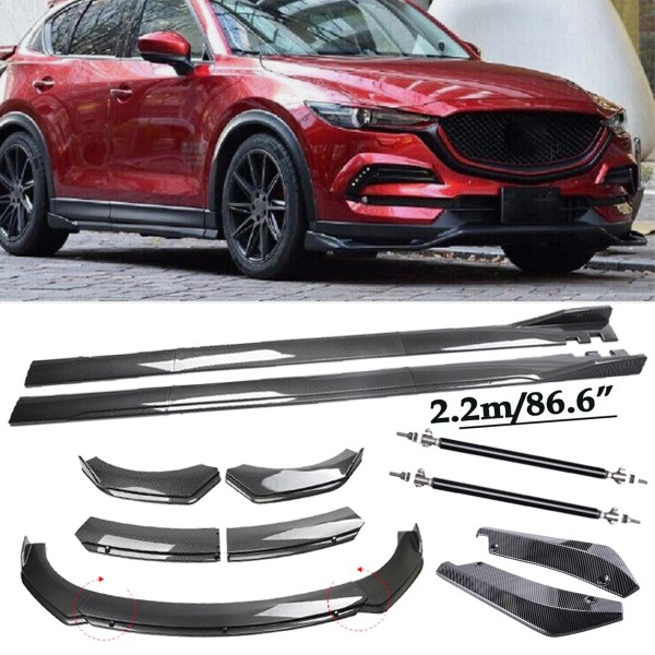 Unbranded Carbon Fiber Front Bumper Lip Spoiler & Side Skirt