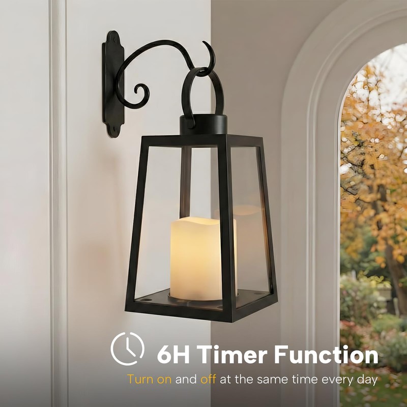 BAIRAYEN 2 Pack 8.6”Black Decorative Lanterns with Timer 6H,Battery Operated