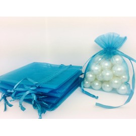 3" x 4" Turquoise Drawstring Sheer Organza Bags (24 Pieces)