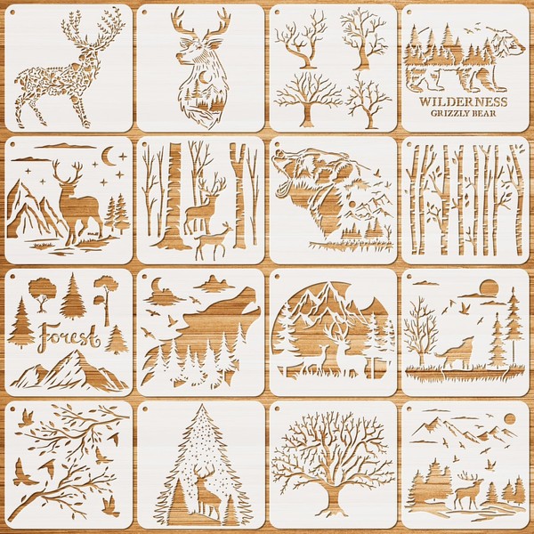 JSRQT 16 Sheets Stencils Painting Forest Animals, Animals Stencils Painting