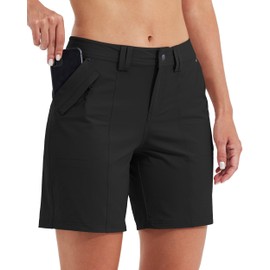 Willit Women's Golf Hiking Shorts 7" Quick Dry Athletic Shorts Casual Summer Shorts with Pockets Water Resistant Black 6