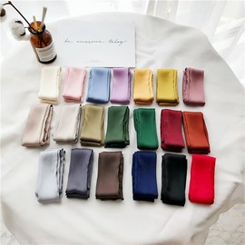 GUZOSJO Solid Color Long Neckerchief Pure Skinny Scarf Necktie Handbag Wrap Handle Satin Belt (Sky Blue)