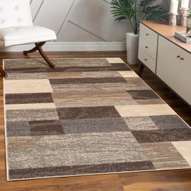 SUPERIOR Indoor Area Rug, Jute Backed, Modern Geometric Patchwork Floor Decor for Bedroom, Office, Living Room, Entryway, Hardwood Floors, Rockwood Collection, 4' x 6', Slate