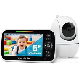 GoodBaby Monitor de bebé de 5 pulgadas con cámara y audio, sin cámara segura WiFi, batería de 30 horas, PTZ remoto, visión nocturna automática, temperatura ambiente, audio bidireccional, canciones de