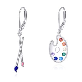 POPLYKE 925 Sterling Silver Colourful Earrings Teacher Earrings Brush Earrings Women's Teacher Jewellery Artist Earrings, Cubic Zirconia