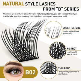 B&Qaugen Lash Clusters B05 D Curl 16 mm DIY Eyelash Extensions 72 Clusters Lashes C D Curl Individual Lashes Eyelash Clusters Extensions DIY (B05,16 mm)