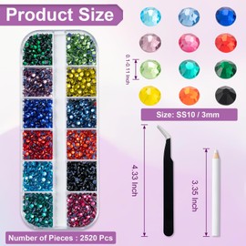 Amrules 2520Pcs Nail Rhinestones, 12 Types Multi Colorful Flatback Rhinestones for Crafting Nail Art Crafts Decorations Clothes Shoes, with Tweezers and Wax Pencils Tool