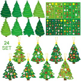 Christmas Tree DIY Craft Kit for Holiday Card Making – 24 Sets with Decorative Stickers for Christmas Parties and Creative Activities