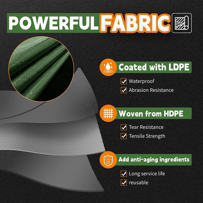 RAINDEWAY Tarps 8x8 Feet,Tarp Waterproof,9Mil Thick,Finished Size,Multipurpose Poly Tarp Cover