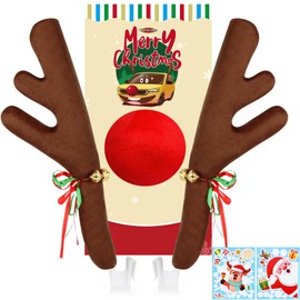 Hydencamm Reindeer Car Decoration for Christmas with Nose, 4PCS Window Sticker, Antlers for Car Reindeer Window Roof-Top & Front Grille, Auto Holiday Decoration Reindeer Ears for Car SUV Van Truck