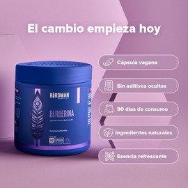 Birdman Berberina HCL 900 mg | Apoya tu Alimentación Diaria | Fórmula Limpia Sin Aditivos | Cápsula Vegana | Esencia Refrescante | Suplemento Alimenticio | 90 Porciones | 180 Cápsulas
