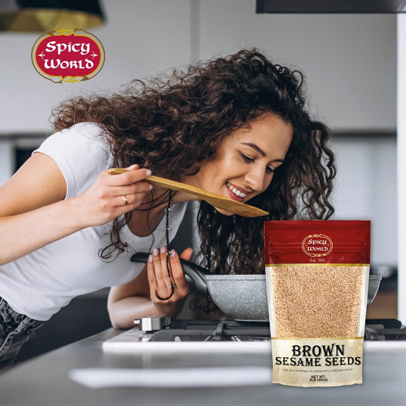 Spicy World Natural Brown Sesame Seeds 3 LB (48oz) -