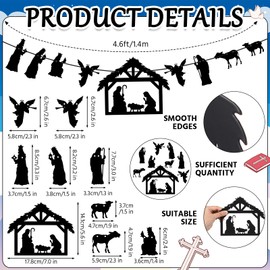 Therwen 9 Pcs Christmas Nativity Banner Nativity Scene Garland Hanging Jesus Manger Scene for Door Wall Home Window Holy Hanging Decoration Christmas Jesus Birthday Party Favor Supplies