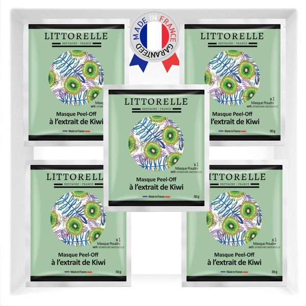 Littorelle - Kiwi peel-off face mask - revitalises and tightens the skin - combats premature skin ageing - anti-ageing effect - 1 x powder pack 50 g