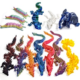 AQXYTK 13 Pcs 3D Printed Dragon, 3D Printed Animals, Flexible Articulated Cats, Lizards, Geckos & Elephants Models for Home Office Desk Decor, Stress Relief
