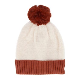 CTM Women's Two Tone Knit Winter Beanie Hat with Pom, Rust