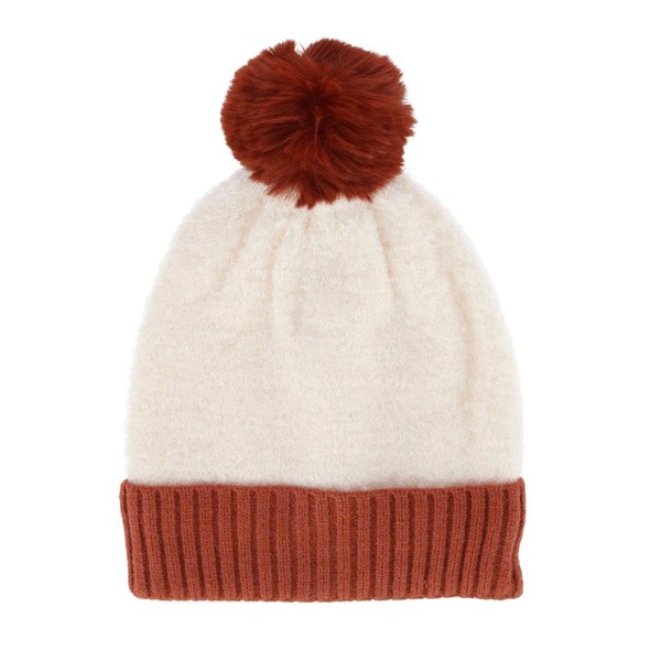 CTM Women's Two Tone Knit Winter Beanie Hat with Pom,